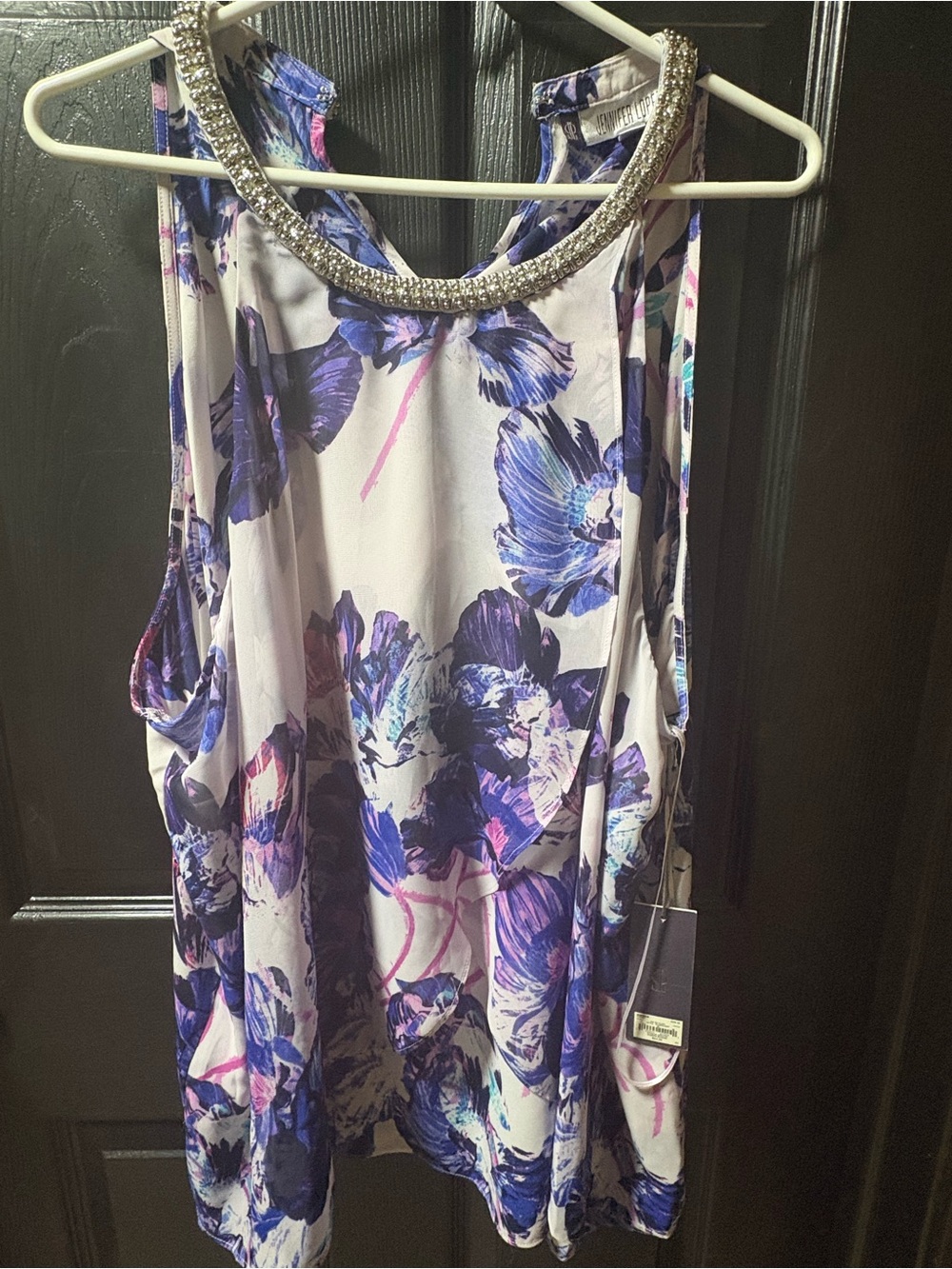 Jennifer Lopez Bejeweled Neck Floral Camisole - Purple & Pink